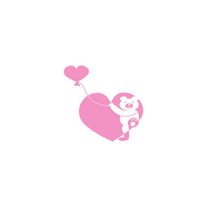 可爱熊与心脏气球矢量插图