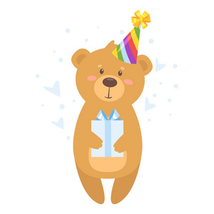 卡通可爱泰迪熊可爱的卡通女孩拿着毛茸茸的泰迪熊玩具,展示了两个