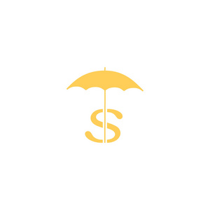 带美元标志的雨伞，平面样式图标矢量插图