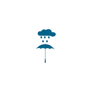 带雨云平板式图标矢量插图的雨伞