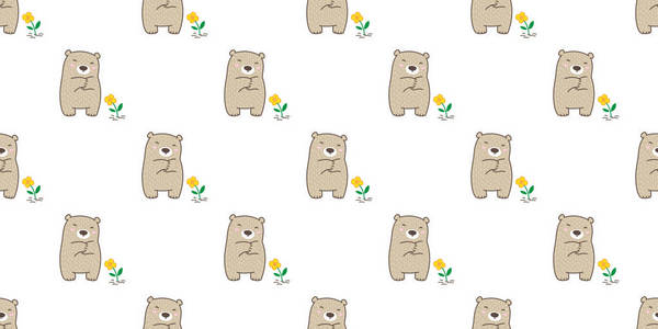 熊无缝图案矢量北极熊熊猫花泰迪熊隔离背景壁纸