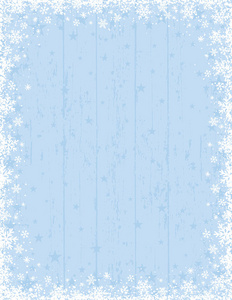 木制蓝色圣诞背景，白色雪花框架，矢量插图