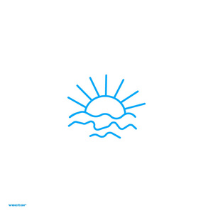 日落海浪平面样式图标，矢量插图