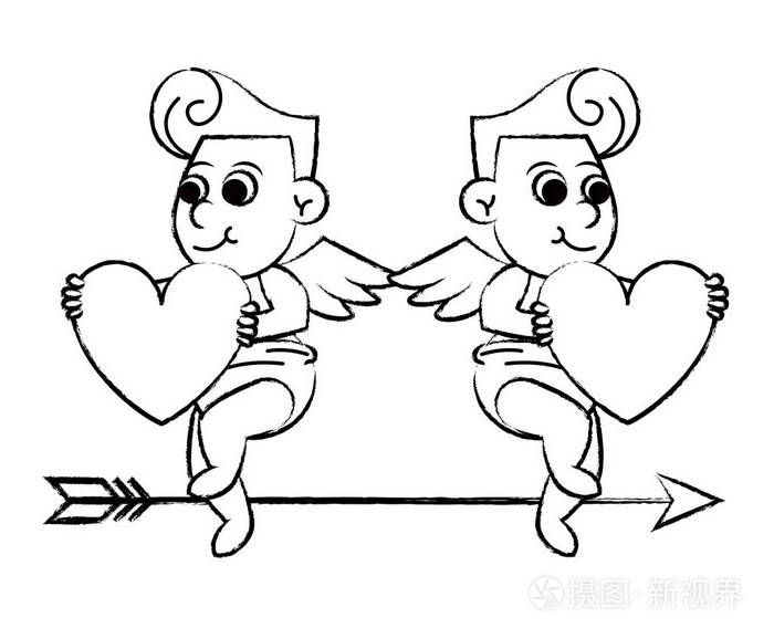 丘比特的心和箭素描插画-正版商用图片12t138-摄图新视界