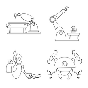 机器人和工厂符号的矢量说明。库存机器人和空间矢量图标的采集