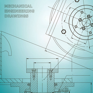 机械。 技术设计。 工程风格。 机械仪器制造。 封面传单横幅。 淡蓝色