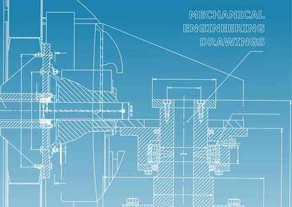 技术说明。 机械工程。 工程学科的背景。 技术设计。 仪器制造。 封面横幅传单。 蓝色和白色