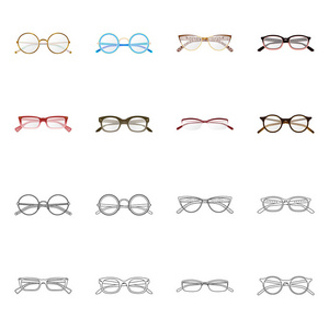 独立的眼镜和框架图标的对象。收集眼镜和附件矢量图标的股票
