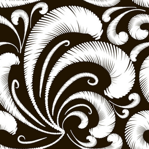 刺绣矢量黑白复古无缝图案. 花卉单色装饰背景. 粗糙的纹理.