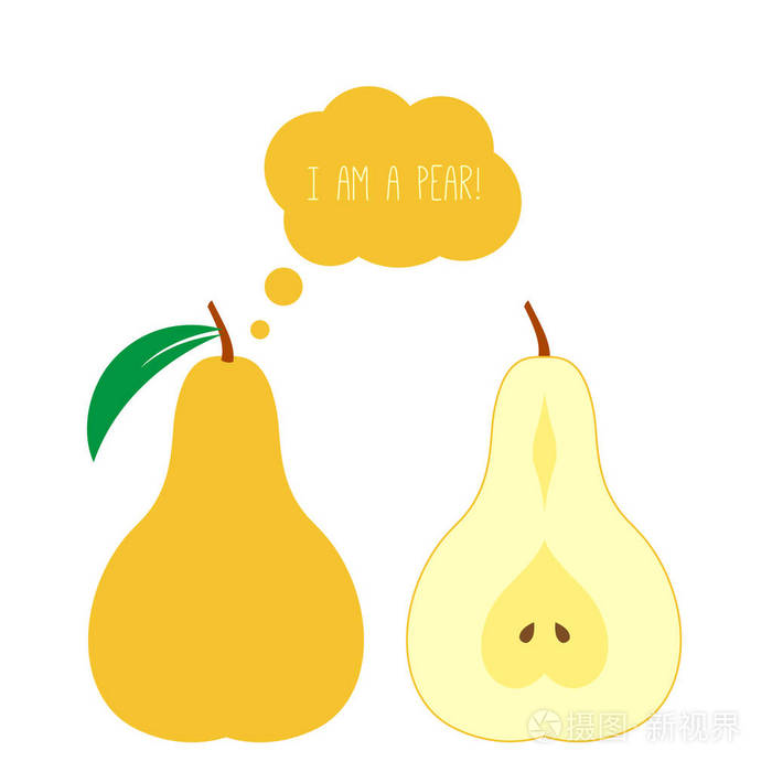 全半切的矢量梨思考或思考泡沫平面样式插图