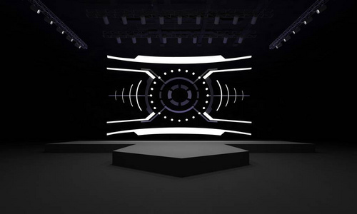 3舞台活动LED电视灯光夜间舞台内部渲染插图