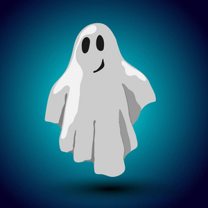 怪物午夜卡通风格矢量万圣节卡片设计与鬼魂午夜背景照片