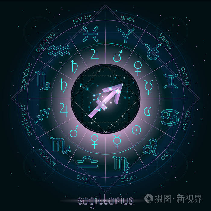 神秘圆圈中的神圣符号和象形文字占星术行星.