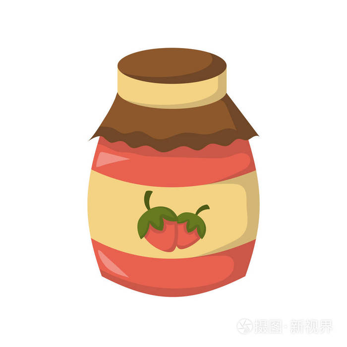 矢量卡通插图与孤立的草莓红果酱罐. 烹饪食物厨房图标.