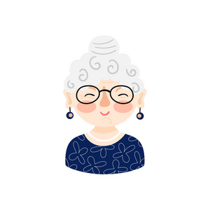 插图与一个可爱的老妇人白发和眼镜 祖母卡通人物 矢量图标照片