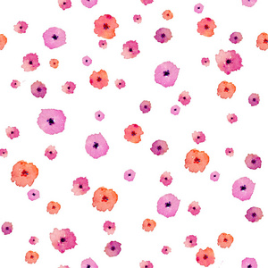 白色背景上带有抽象粉红色紫色和紫色花朵的无缝图案。 它是在水彩的帮助下完成的。 可用于设计香水包装礼品包装纺织品化妆品结