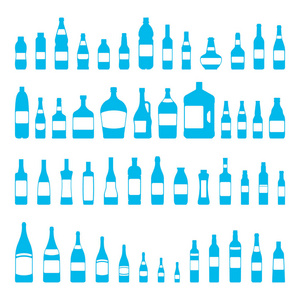 矢量瓶和眼镜图标设置蓝色