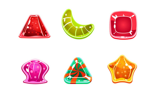 光泽糖果集, 不同形状的多彩多姿的糖果, 用户界面资产为移动应用或