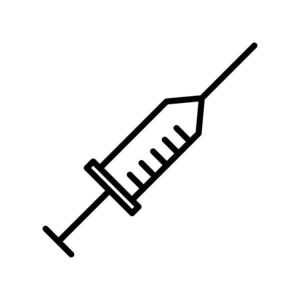 在白色背景注射器上分离的注射器图标矢量，透明标志线和线性样式的轮廓元素