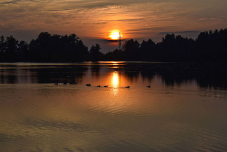 湖面上的日落