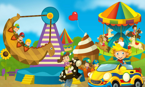 孩子们在游乐场-匹配游戏玩耍卡通场景卡通场景,孩子们在游乐场玩
