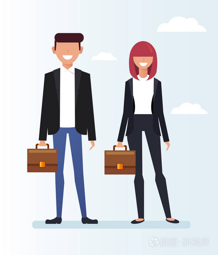 上班族男女角色站着,拿着公文包.