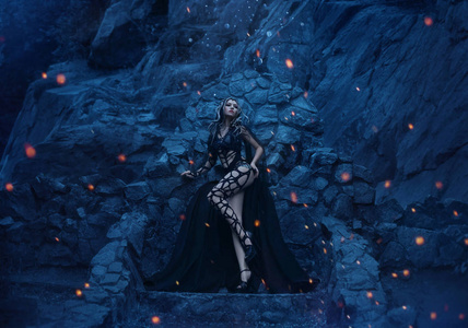 戈纳格勒彻美杜莎·戈戈纳(medusagorgona)可怕而性感地站在他的石