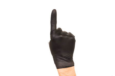 男性和女性手在不同颜色的橡胶手套中隔离在白色背景上，显示不同的手势