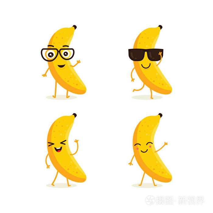 不同动作情感中香蕉果实性状的可爱矢量集不同表情的香蕉角色的集合