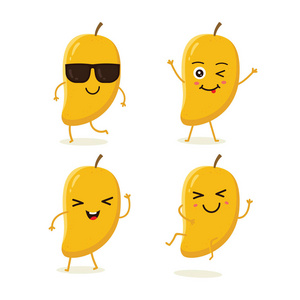 芒果果实性状在不同动作情感中的可爱矢量集.