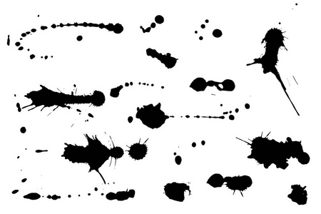 一套黑色手做的污点和墨水飞溅