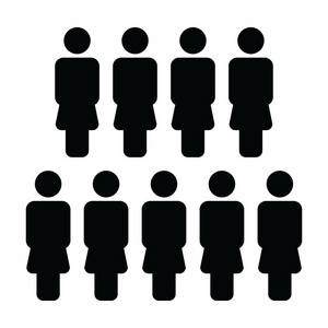 女性图标矢量人群符号化身为企业管理团队的平面彩色象形文字插图