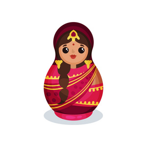 嵌套娃娃在传统印第安服装, 木俄罗斯套娃向量例证被隔绝在白色背景上