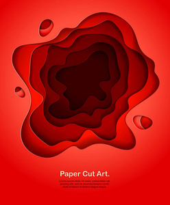 抽象的红色剪纸曲线，分层的剪纸风格