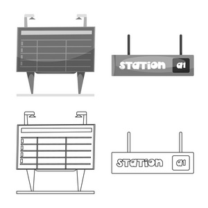 列车和车站标志的孤立对象。火车票股票矢量图集