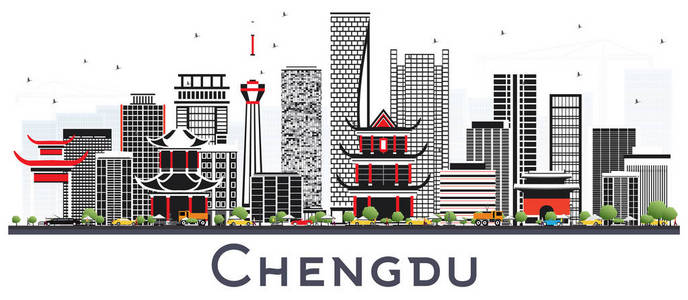 矢量图. 现代建筑的商务旅游和旅游理念. 成都城市景观与地标.照片