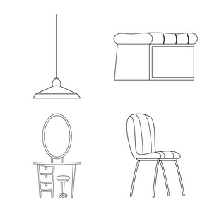 家具和公寓符号的矢量插图。收藏家具和家庭矢量图标股票