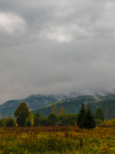 秋季薄雾中的喀尔巴阡山景观