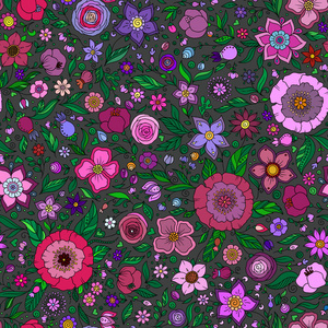 叶子和粉红色花的无缝矢量图案。 可用于壁纸图案填充网页背景表面纹理。