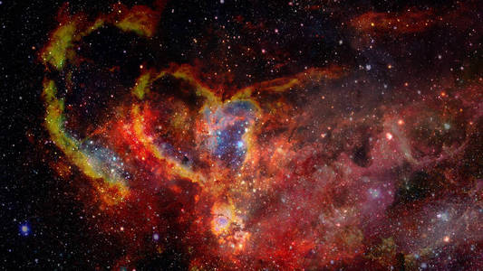 黑暗空间中的星云和星系。 幻想的背景。 这幅图像的元素由美国宇航局提供。
