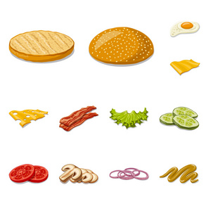 汉堡和三明治符号的矢量插图。一套汉堡和切片矢量图标的股票