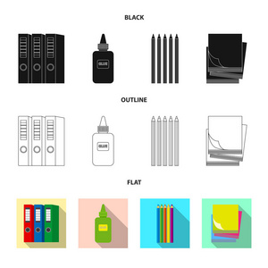 办公室和供应符号的矢量插图。收集办公室和学校股票符号的网页。