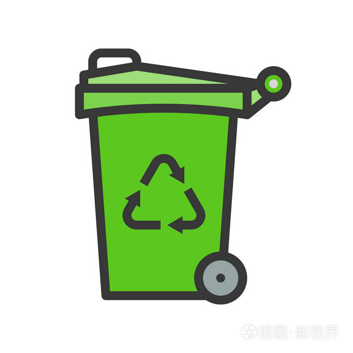 白色垃圾桶上的回收标志环保理念