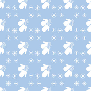 矢量冬季无缝图案与雪花，手套。圣诞节和2019年新年背景。包装织物印刷品的设计。