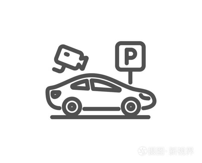 插画 停车设有视频监控线路图标.停车场标志.交通工具标志.