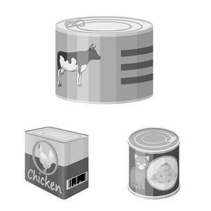 矢量插图的罐头和食物的图标。网络中的 can 和包装股票符号的收集