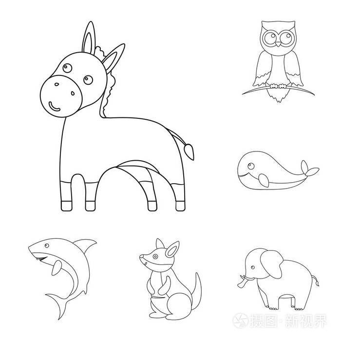 插画 一个不切实际的动物轮廓图标集合中的设计.