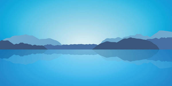 美丽的蓝色湖和山风景背景