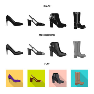 矢量设计的鞋类和女性图标。网站的鞋类和脚股票符号集