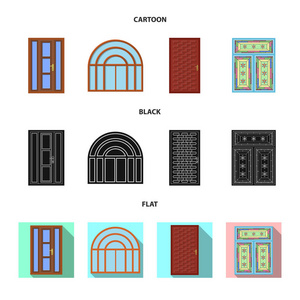 矢量设计的门和前图标。网站的门和木制股票符号集